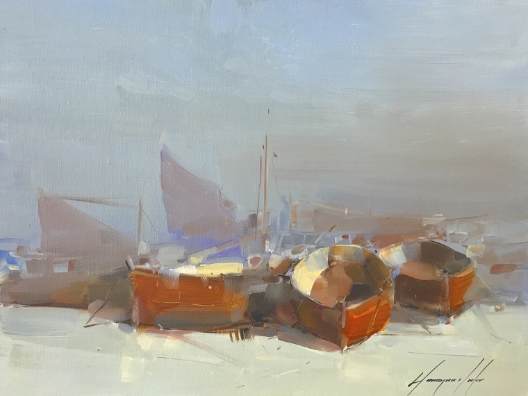 Boats, Original oil Painting, Handmade artwork, Ready to hang      
